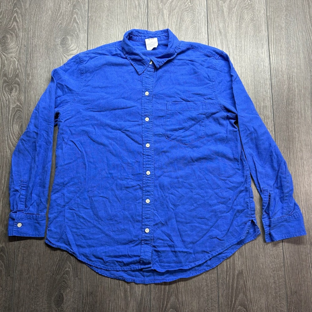 GAP The Easy Shirt Royal Blue Linen Large Blend Button Down Long Sleeve Top